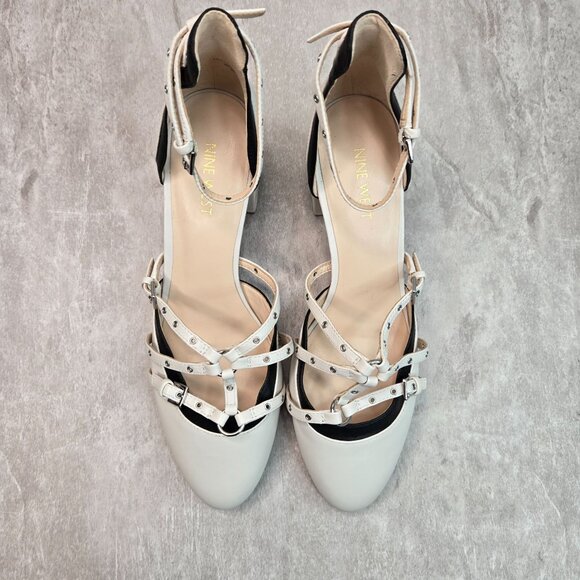 Nine West Pumps Sz 9 Ivory Leather Parisian Chic Dressy Pointed Toe Strappy Heel - Picture 2 of 11